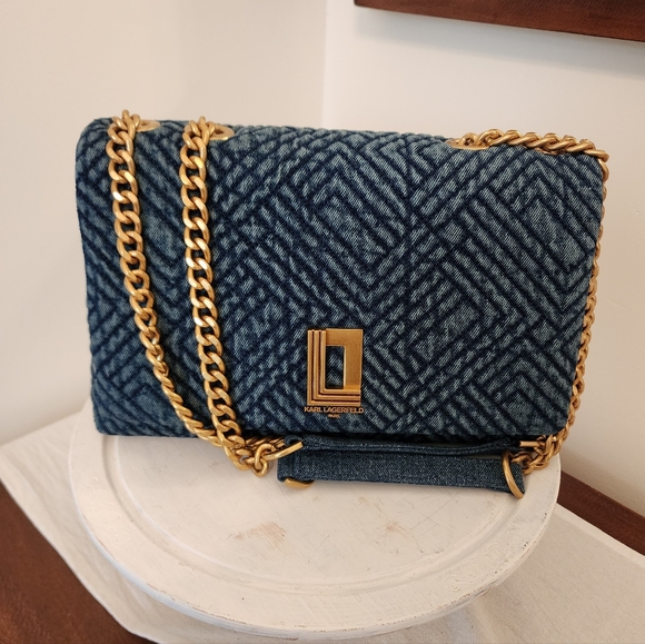 Karl Lagerfeld Lafayette Medium Shoulder Bag NWT Denim - Picture 1 of 7